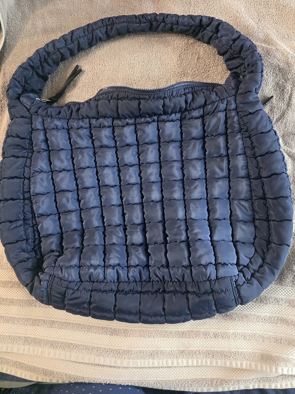 Free People Quilted Navy Puffer Tote Shoulder Bag